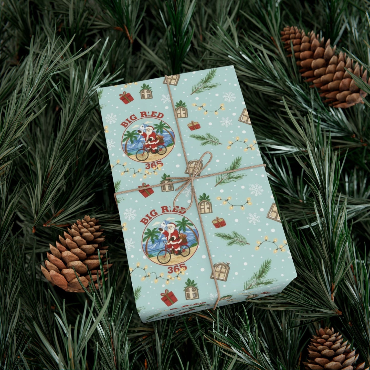 Big Red 365 Bicycle Santa Gift Wrap Paper | Christmas Wrapping Paper